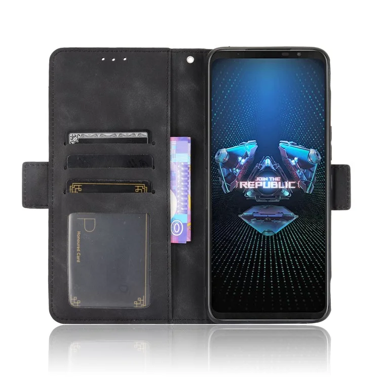 Leather Wallet Protective Case with Multiple Card Slots for Asus ROG Phone 5 - Black