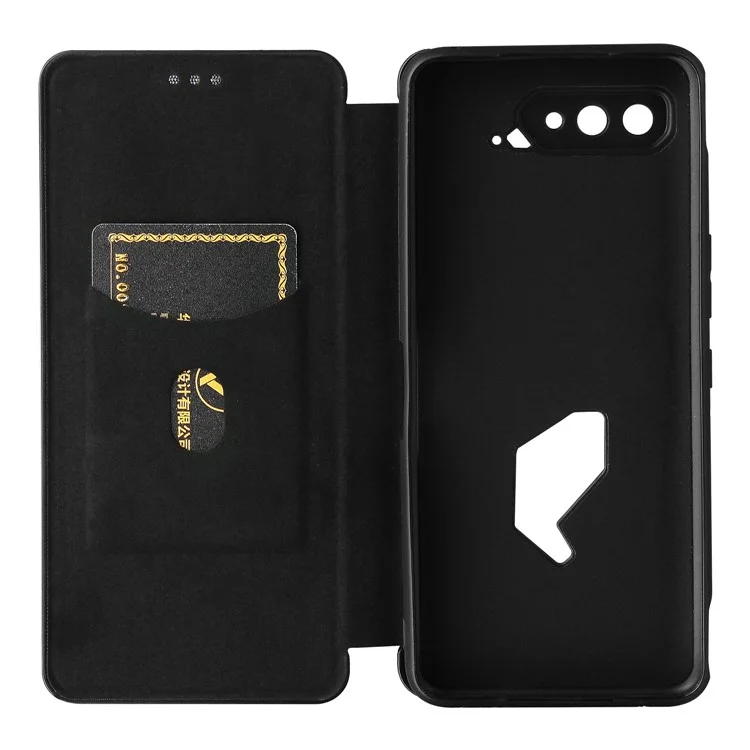 Kohlefaser-textur-mobiltelefon-standabdeckung Für Asus Rog Phone 5 Automatisch Absorbierte Ledertasche - Schwarz