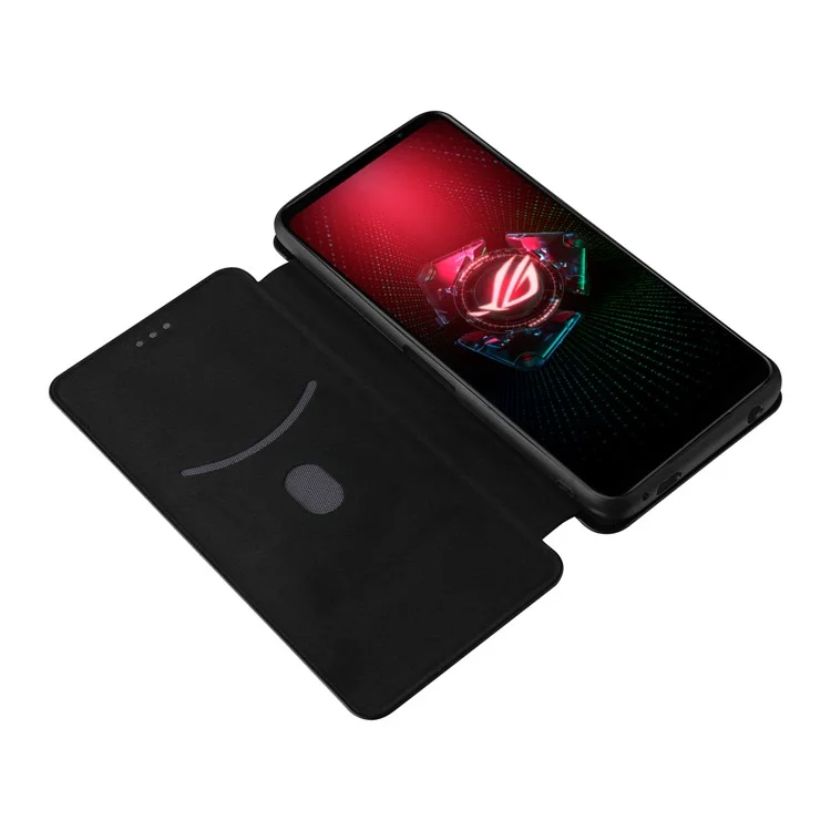 Kohlefaser-textur-mobiltelefon-standabdeckung Für Asus Rog Phone 5 Automatisch Absorbierte Ledertasche - Schwarz