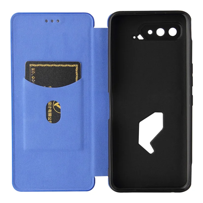 Carbon Fiber Texture Cell Phone Stand Cover for Asus ROG Phone 5 Auto-absorbed Leather Case - Blue