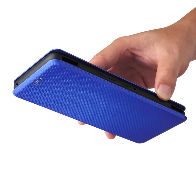 Carbon Fiber Texture Cell Phone Stand Cover for Asus ROG Phone 5 Auto-absorbed Leather Case - Blue