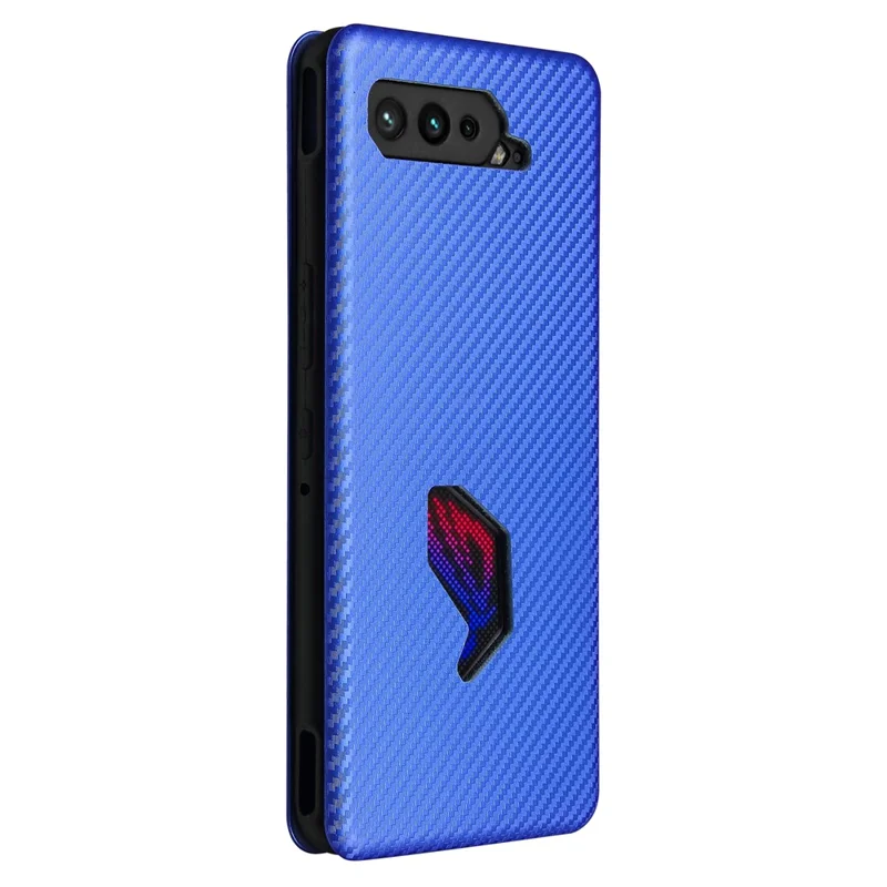Carbon Fiber Texture Cell Phone Stand Cover for Asus ROG Phone 5 Auto-absorbed Leather Case - Blue
