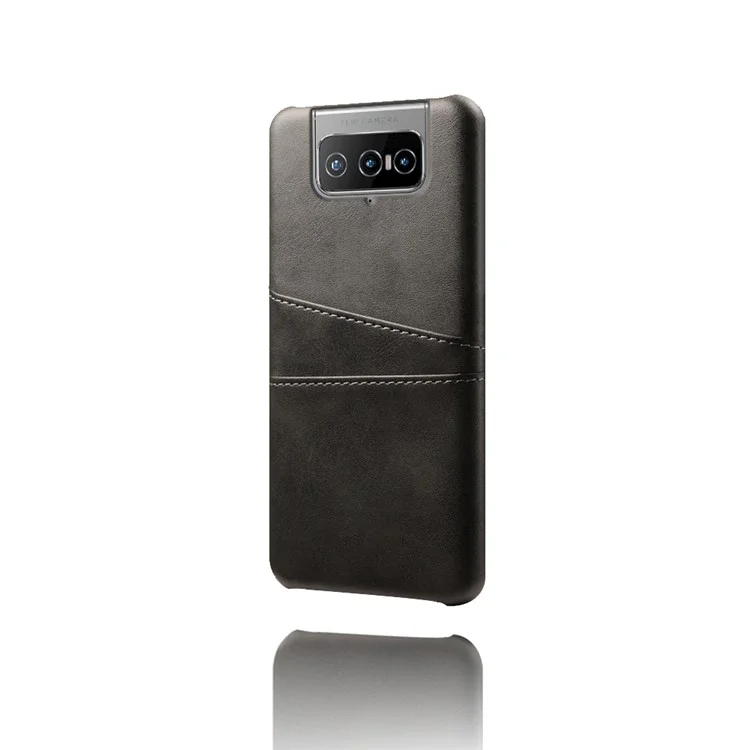 KSQ Leder beschichtete PC-Schutzhülle für Mobiltelefone mit doppeltem Kartenfach für Asus Zenfone 8 Flip - Schwarz