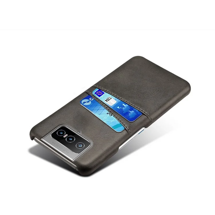 KSQ Leder beschichtete PC-Schutzhülle für Mobiltelefone mit doppeltem Kartenfach für Asus Zenfone 8 Flip - Schwarz