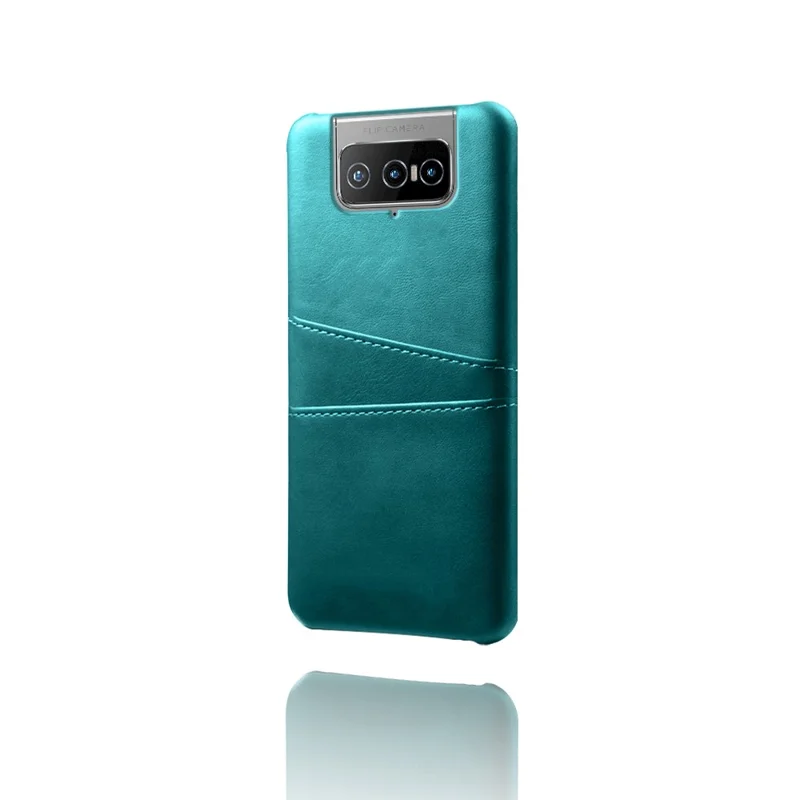 KSQ Leather Coated PC Case Mobile Phone Protective Case Shell with Dual Card Holder for Asus Zenfone 8 Flip - Green
