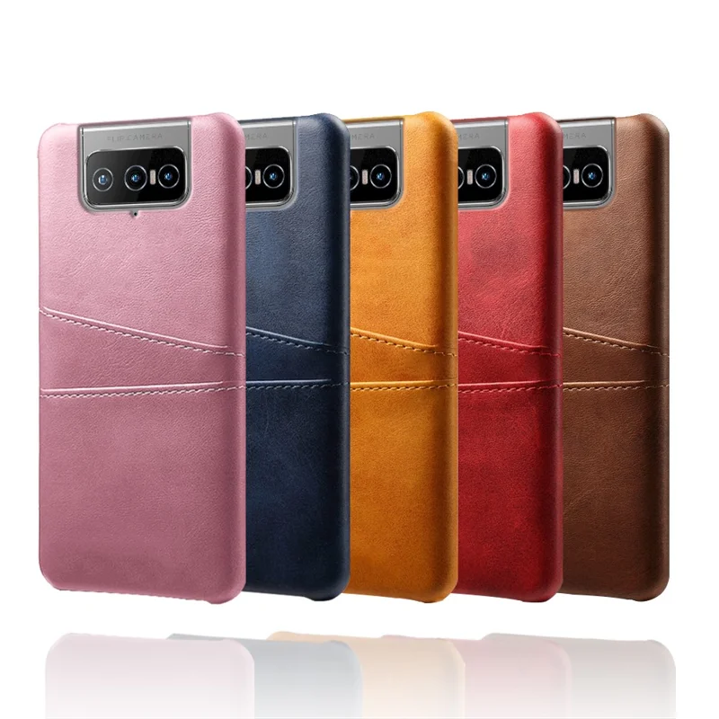 KSQ Leather Coated PC Case Mobile Phone Protective Case Shell with Dual Card Holder for Asus Zenfone 8 Flip - Green