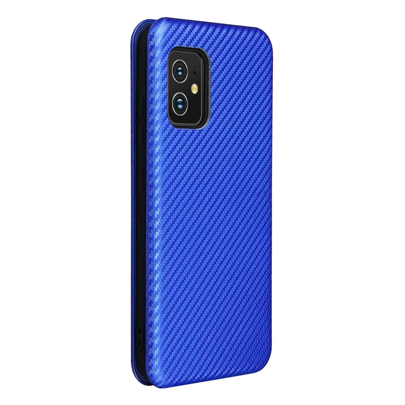 Carbon Fiber Texture Auto-absorbed Leather Cell Phone Case Shell with Card Holder for Asus Zenfone 8 - Blue