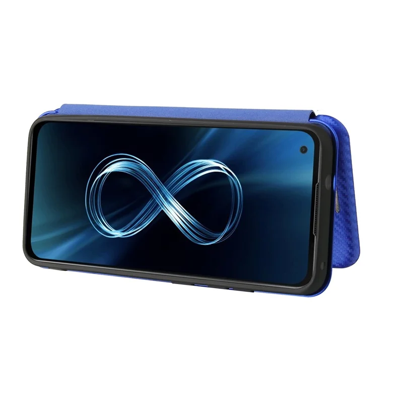 Carbon Fiber Texture Auto-absorbed Leather Cell Phone Case Shell with Card Holder for Asus Zenfone 8 - Blue