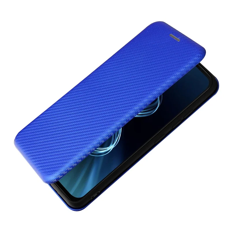 Carbon Fiber Texture Auto-absorbed Leather Cell Phone Case Shell with Card Holder for Asus Zenfone 8 - Blue