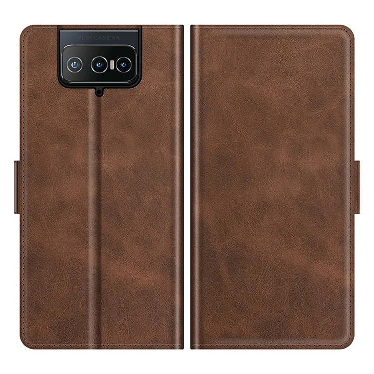PU Leather Full Protection Wallet Cover Stand Case with Magnetic Double Clasp for Asus Zenfone 8 Flip - Coffee