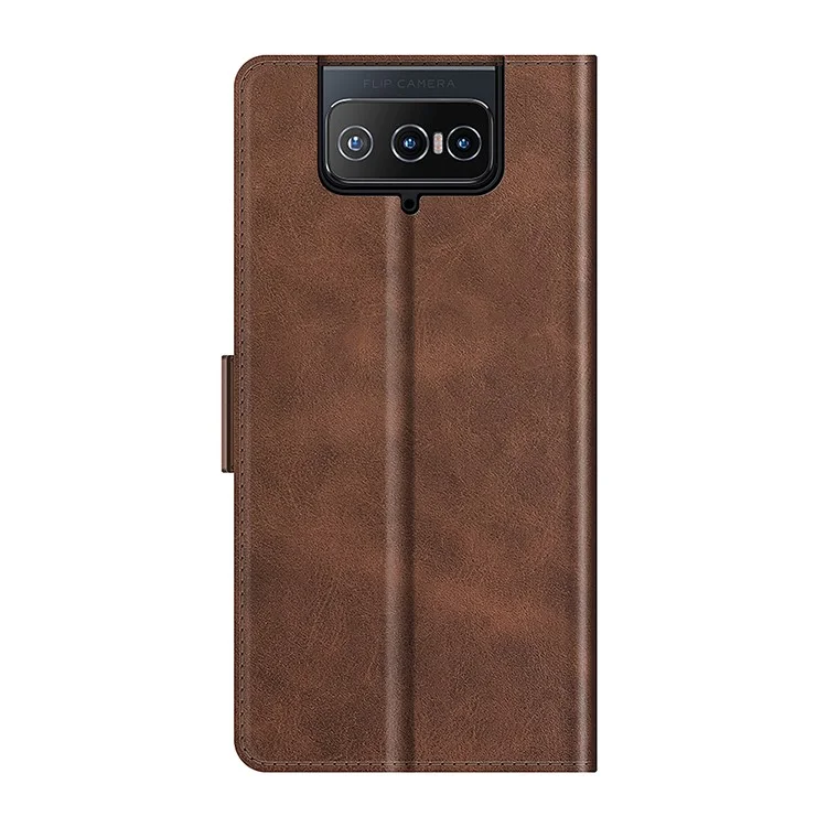 PU Leather Full Protection Wallet Cover Stand Case with Magnetic Double Clasp for Asus Zenfone 8 Flip - Coffee