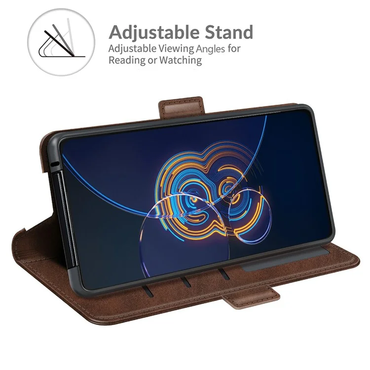 PU Leather Full Protection Wallet Cover Stand Case with Magnetic Double Clasp for Asus Zenfone 8 Flip - Coffee