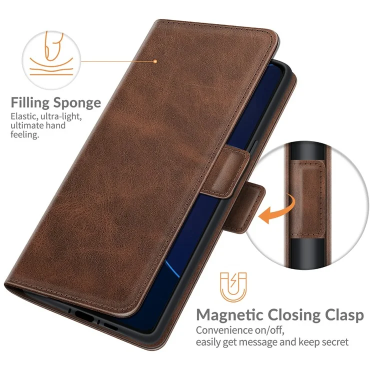 PU Leather Full Protection Wallet Cover Stand Case with Magnetic Double Clasp for Asus Zenfone 8 Flip - Coffee
