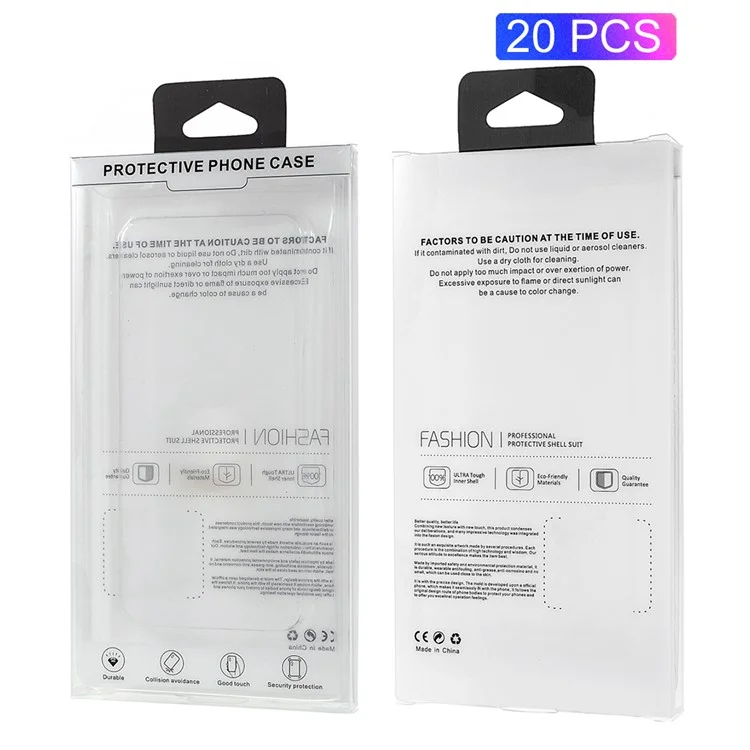 20 Stück/Set PET-Einzelhandelsetiketten mit Innenfach für Handytaschen bis 6,5 Zoll, Größe: 17 x 9 x 1,25 cm