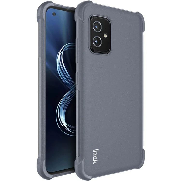 Étui de téléphone IMAK Four Corners Airbag Design Finition mate Texture de sable TPU avec protecteur d'écran pour Asus Zenfone 8 ZS590KS - Gris mat 