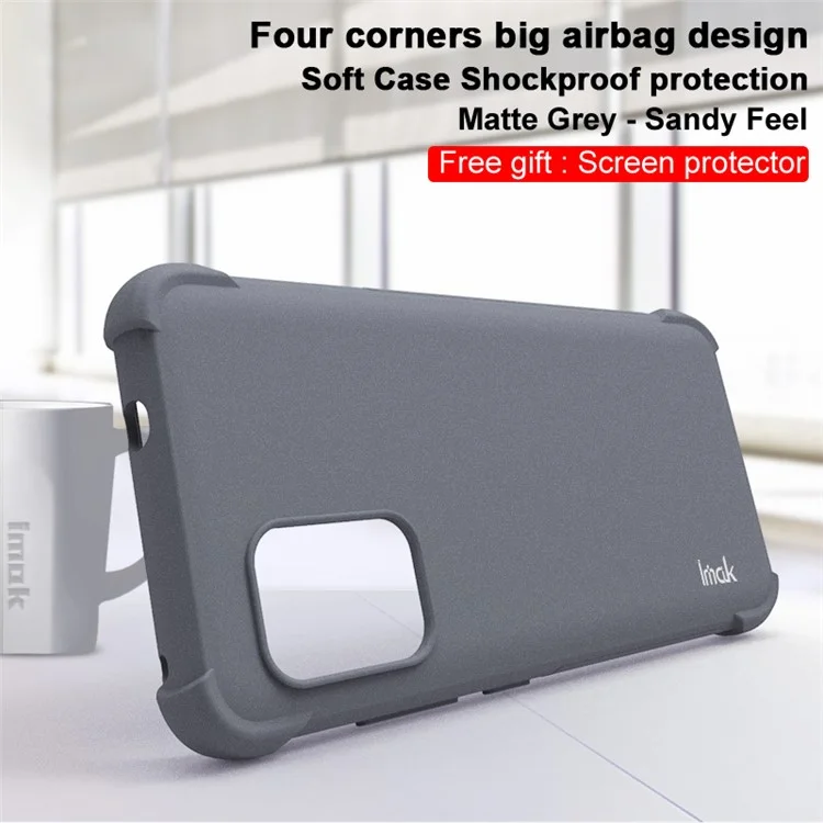 Étui de téléphone IMAK Four Corners Airbag Design Finition mate Texture de sable TPU avec protecteur d'écran pour Asus Zenfone 8 ZS590KS - Gris mat 