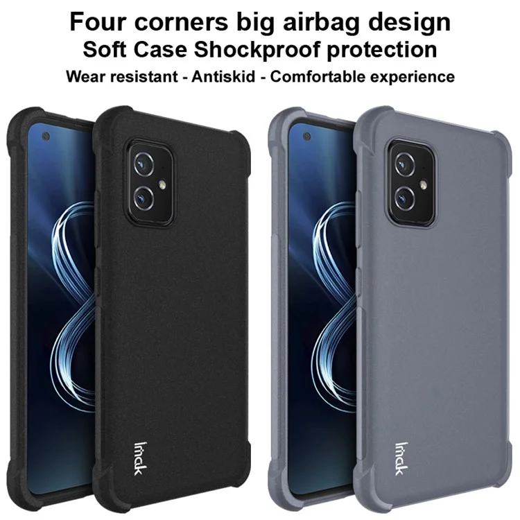 Étui de téléphone IMAK Four Corners Airbag Design Finition mate Texture de sable TPU avec protecteur d'écran pour Asus Zenfone 8 ZS590KS - Gris mat 