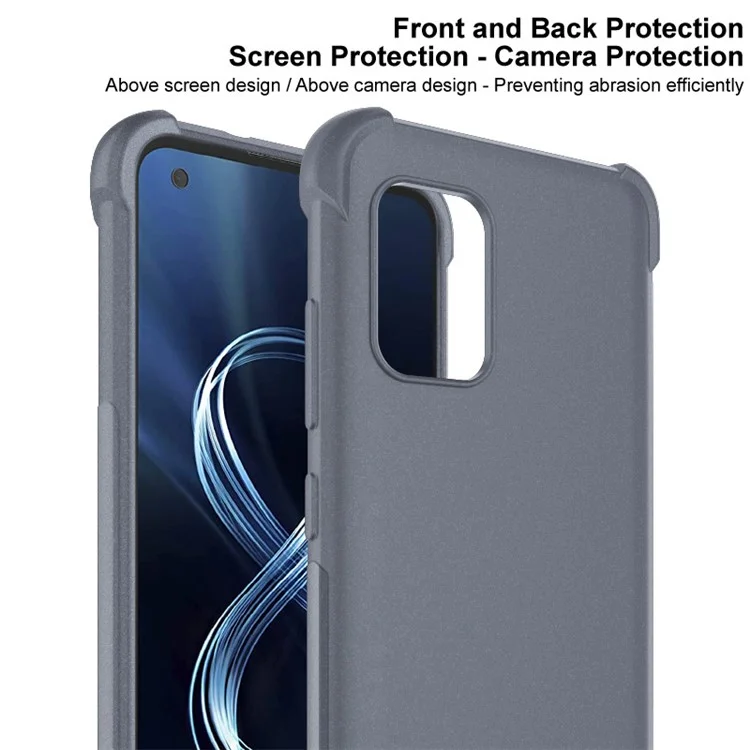 Étui de téléphone IMAK Four Corners Airbag Design Finition mate Texture de sable TPU avec protecteur d'écran pour Asus Zenfone 8 ZS590KS - Gris mat 