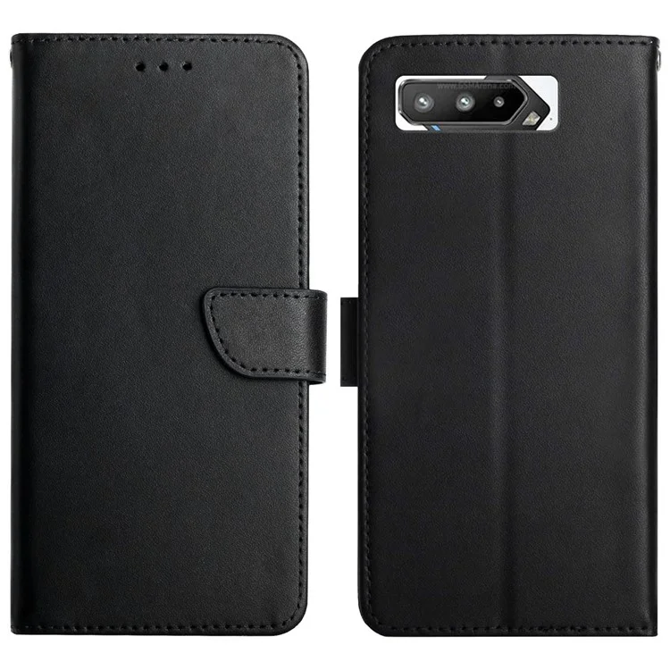 Nappa Texture En Cuir Véritable Couverture Folio Tapis De Téléphone Shell Porte-monnaie Pour Asus Rog Téléphone 5 - Le Noir