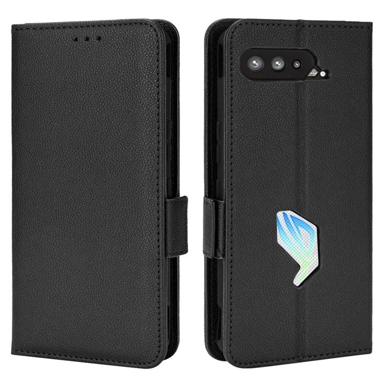 For Asus ROG Phone 5 / ROG Phone 5s / ZS676KS / ZS673KS Litchi Texture PU Leather Phone Case Magnetic Closure Wallet Stand Flip Shockproof Cover - Black