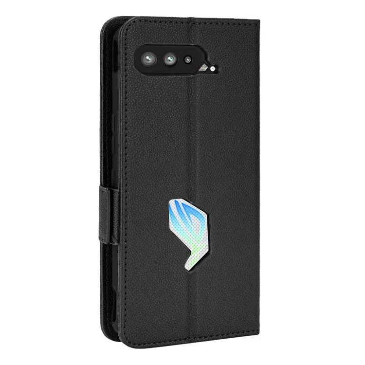 For Asus ROG Phone 5 / ROG Phone 5s / ZS676KS / ZS673KS Litchi Texture PU Leather Phone Case Magnetic Closure Wallet Stand Flip Shockproof Cover - Black