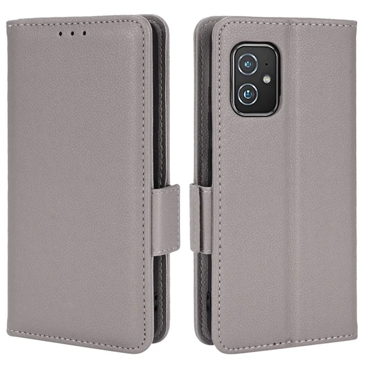 Para Asus Zenfone 8 ZS590KS / Zenfone 8Z Funda de teléfono de cuero con textura de litchi PU Funda protectora de cuero Cartera con soporte - Gris