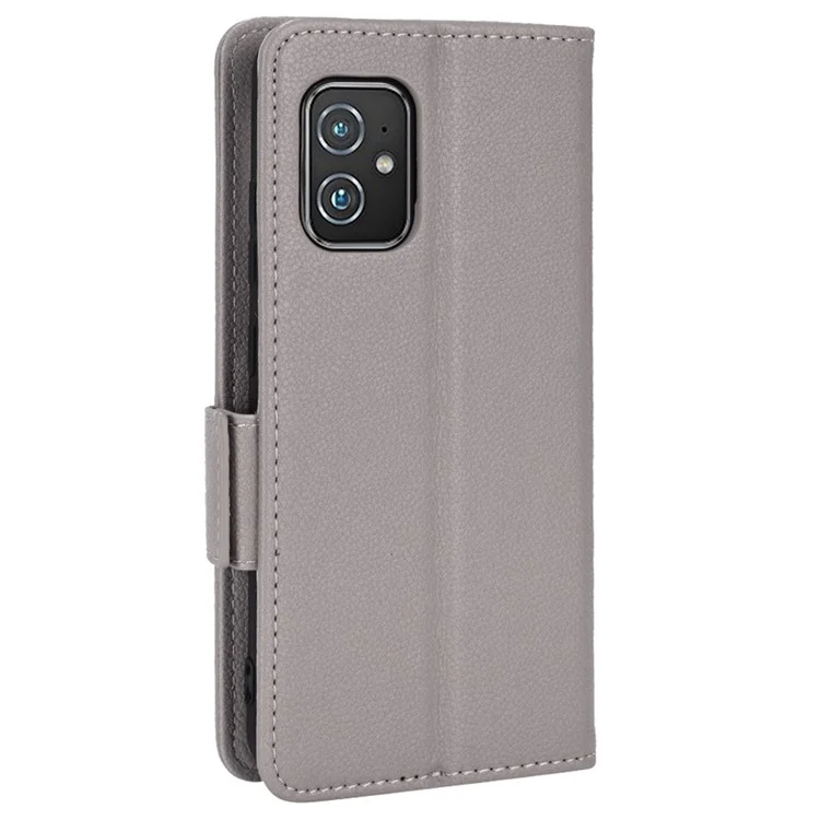 Para Asus Zenfone 8 ZS590KS / Zenfone 8Z Funda de teléfono de cuero con textura de litchi PU Funda protectora de cuero Cartera con soporte - Gris