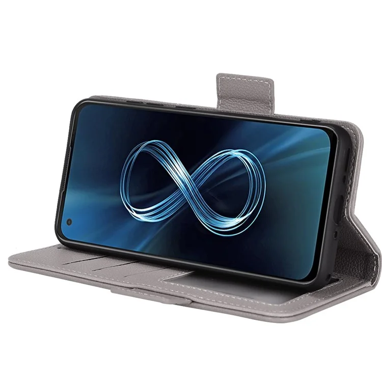 Para Asus Zenfone 8 ZS590KS / Zenfone 8Z Funda de teléfono de cuero con textura de litchi PU Funda protectora de cuero Cartera con soporte - Gris
