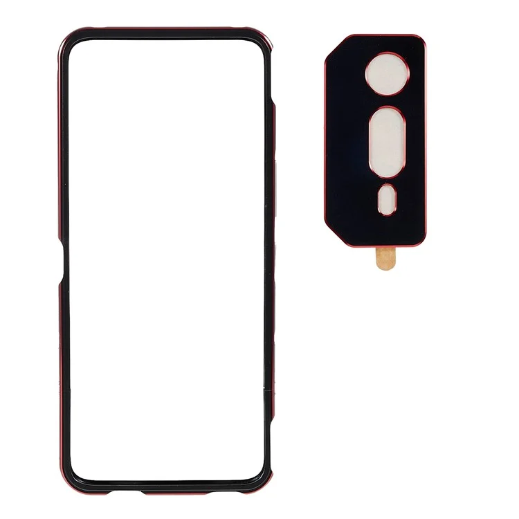 Para Asus ROG Phone 6 5G / Phone 6 Pro 5G Carcasa protectora de metal a prueba de golpes con borde elevado y protector de la lente de la cámara - Negro / Rojo