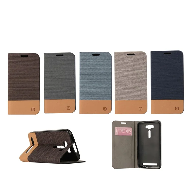 Bi-color Linen Leather Cover for Asus Zenfone 2 Laser ZE500KG ZE500KL with Card Slot - Coffee