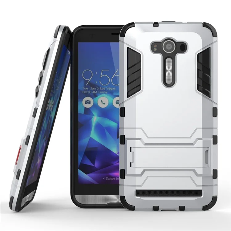 Cool Kickstand PC TPU Hybrid Case for Asus Zenfone 2 Laser ZE550KL ZE551KL - Silver