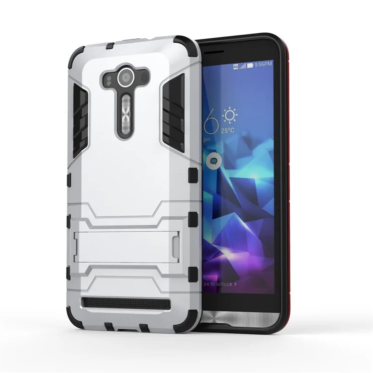 Cool Kickstand PC TPU Hybrid Case for Asus Zenfone 2 Laser ZE550KL ZE551KL - Silver