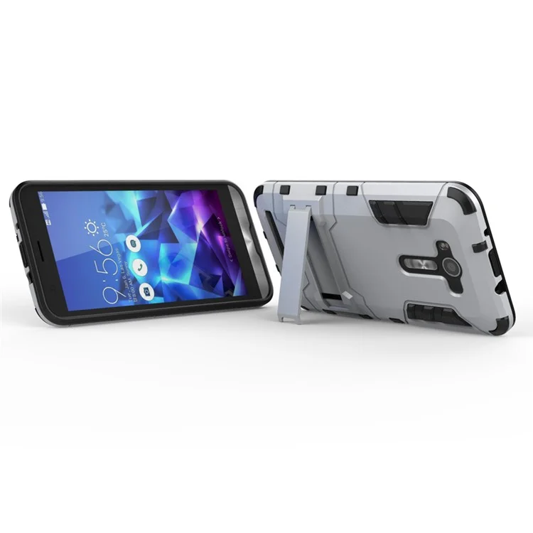 Cool Kickstand PC TPU Hybrid Case for Asus Zenfone 2 Laser ZE550KL ZE551KL - Silver