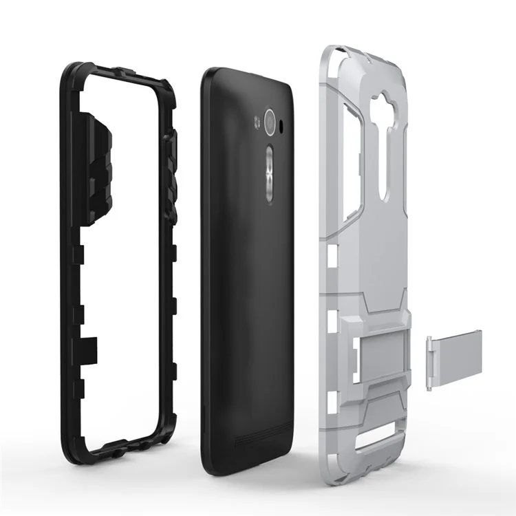 Cool Kickstand PC TPU Hybrid Case for Asus Zenfone 2 Laser ZE550KL ZE551KL - Silver