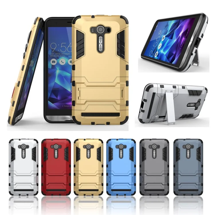 Cool Kickstand PC TPU Hybrid Case for Asus Zenfone 2 Laser ZE550KL ZE551KL - Silver