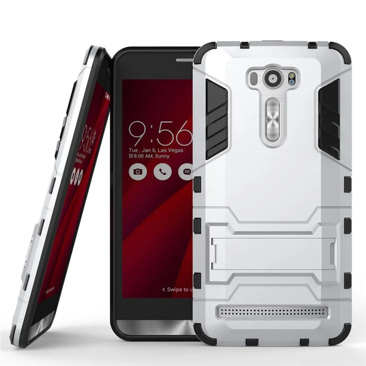 Kickstand PC TPU Hybrid Case for Asus Zenfone 2 Laser ZE601KL ZE600KL - Silver