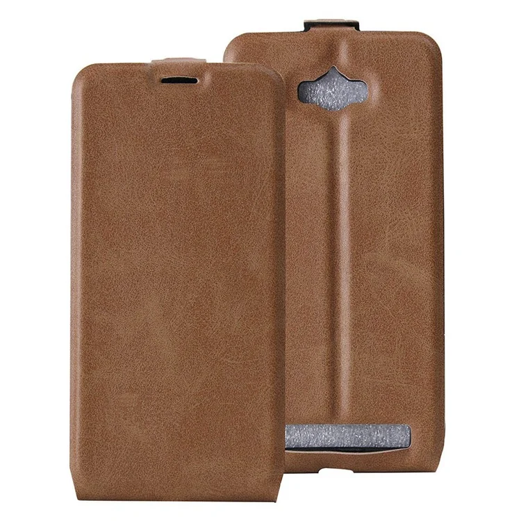 Vertical Flip Card Holder Leather Cover for Asus Zenfone Max ZC550KL - Brown