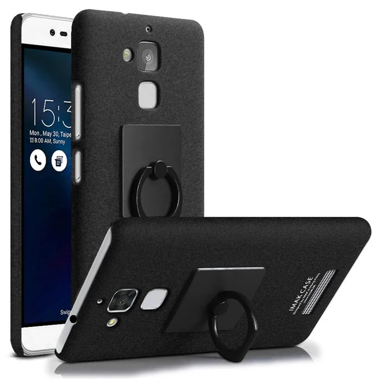 IMAK Finger Ring Holder Matte PC Case for Asus Zenfone 3 Max ZC520TL - Black