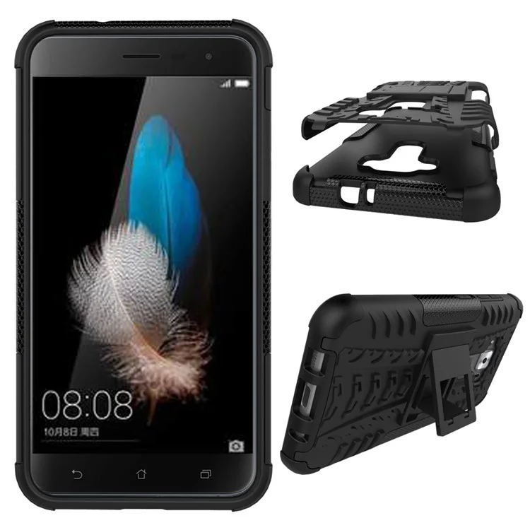 Skid-proof PC + TPU Hybrid Case with Kickstand for Asus Zenfone 3 ZE520KL - Black