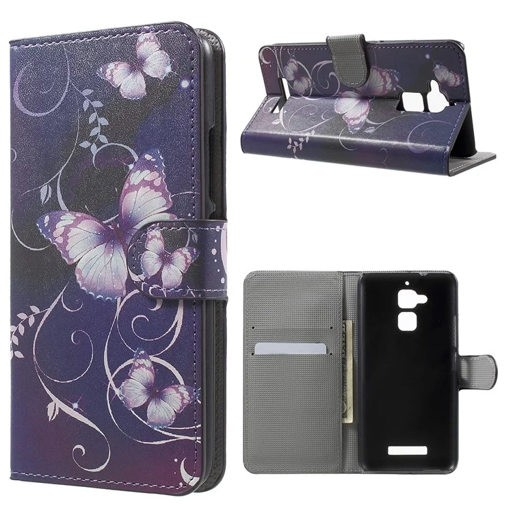 Patterned Leather Wallet Cover for Asus Zenfone 3 Max ZC520TL - Purple Butterflies Vines
