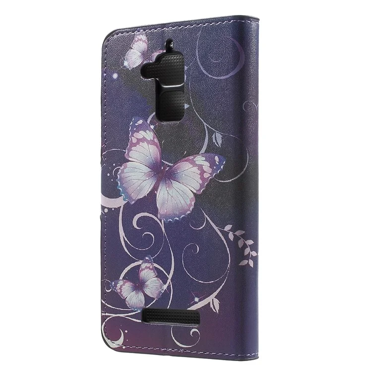 Patterned Leather Wallet Cover for Asus Zenfone 3 Max ZC520TL - Purple Butterflies Vines