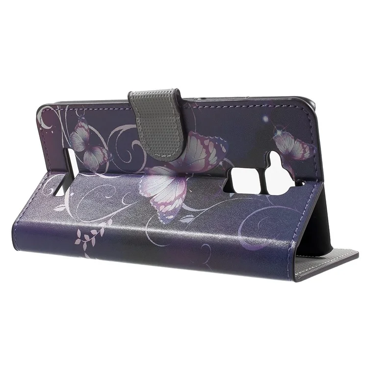 Patterned Leather Wallet Cover for Asus Zenfone 3 Max ZC520TL - Purple Butterflies Vines