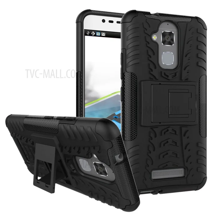 Tire Pattern Hybrid PC + TPU Kickstand Case for Asus Zenfone 3 Max ZC520TL - Black