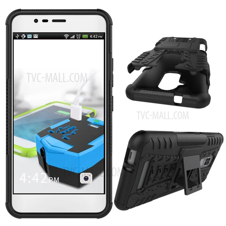 Tire Pattern Hybrid PC + TPU Kickstand Case for Asus Zenfone 3 Max ZC520TL - Black