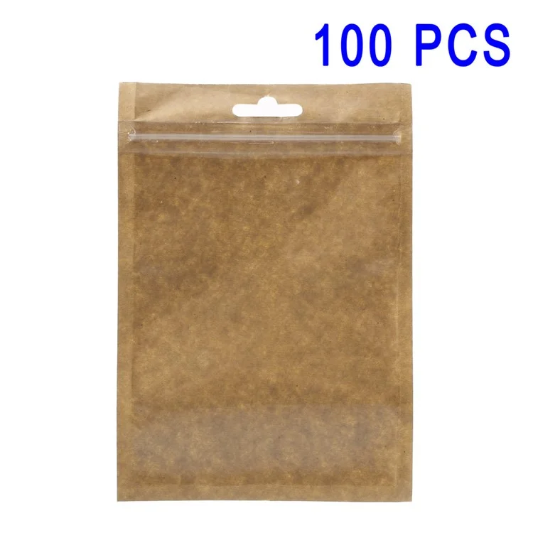 100Pcs/Set Kraft Paper Clear PP Retail Packaging Zip Lock Bags, Inner Size: 13 x 9.5cm - Brown