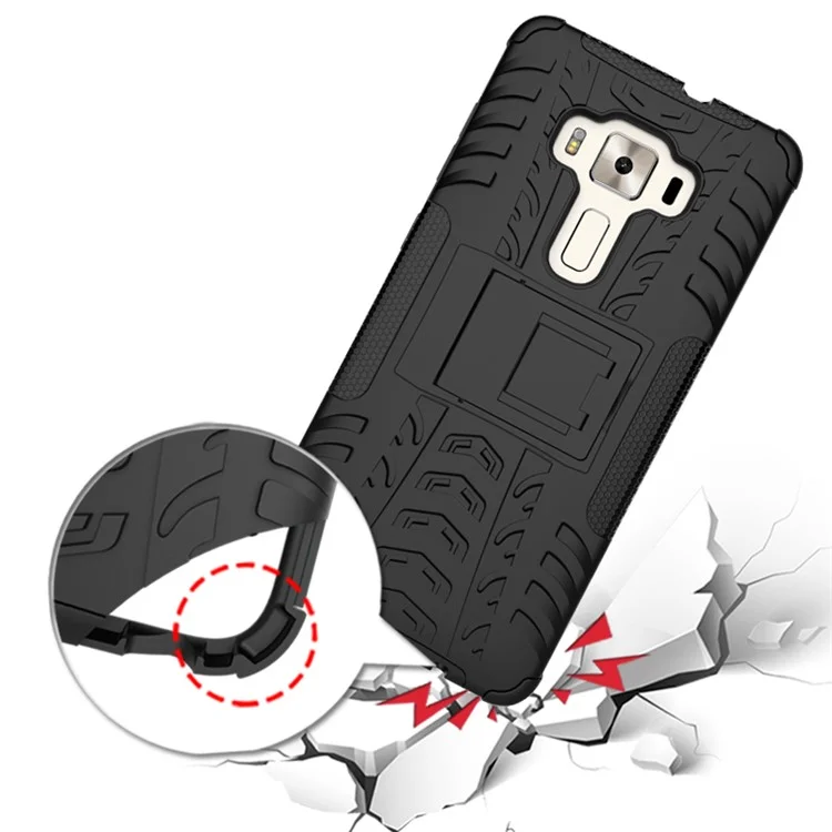 Anti-slip PC + TPU Hybrid Case with Kickstand for Asus Zenfone 3 Deluxe ZS570KL - Black