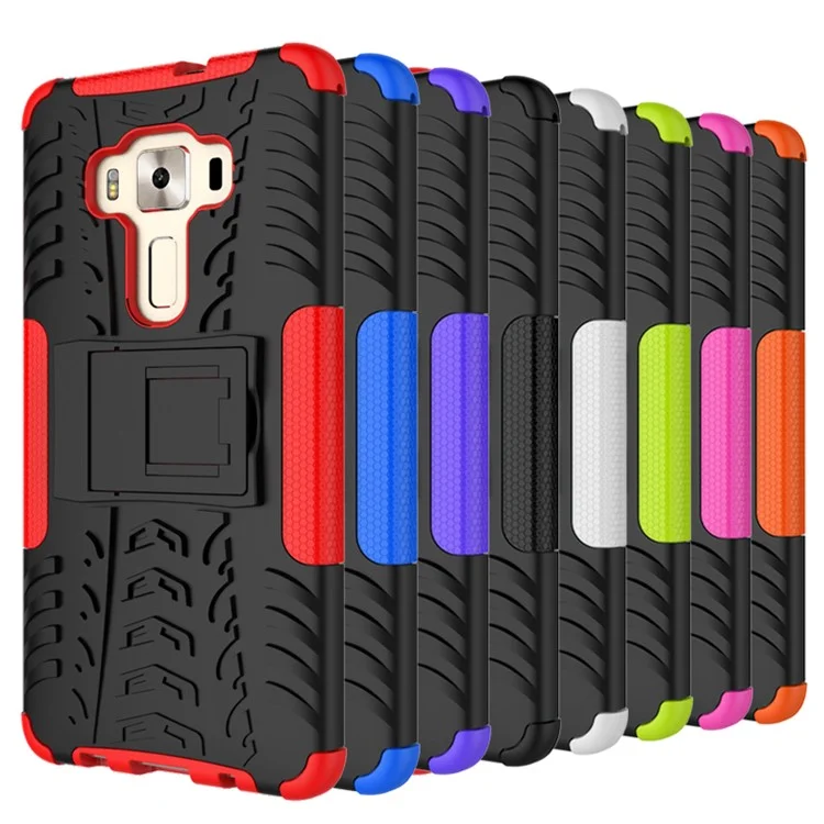 Anti-slip PC + TPU Hybrid Case with Kickstand for Asus Zenfone 3 Deluxe ZS570KL - Black