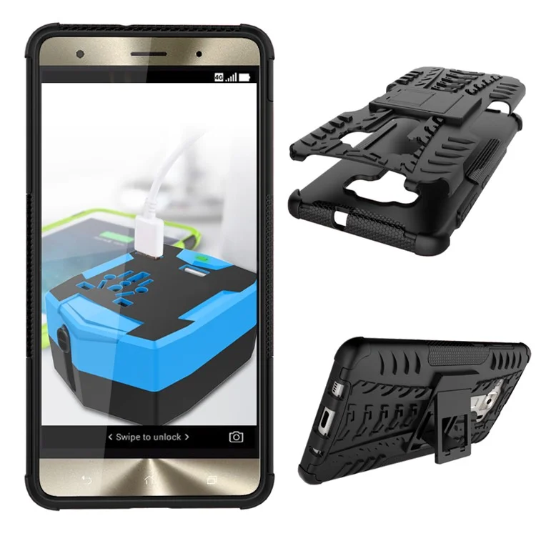 Anti-slip PC + TPU Hybrid Case with Kickstand for Asus Zenfone 3 Deluxe ZS570KL - Black