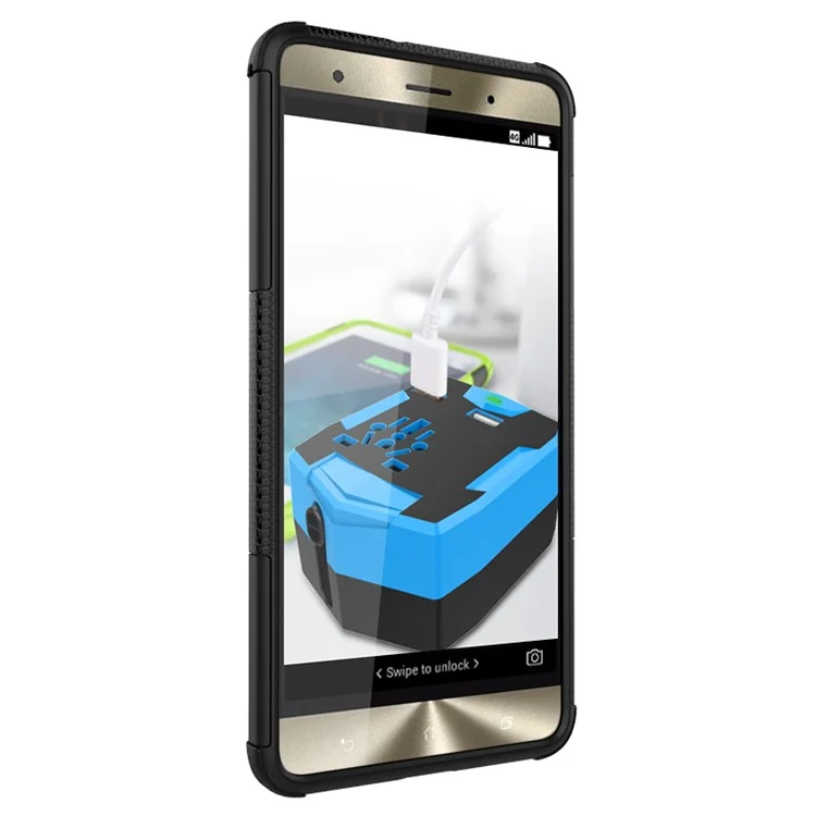 Anti-slip PC + TPU Hybrid Case with Kickstand for Asus Zenfone 3 Deluxe ZS570KL - Black