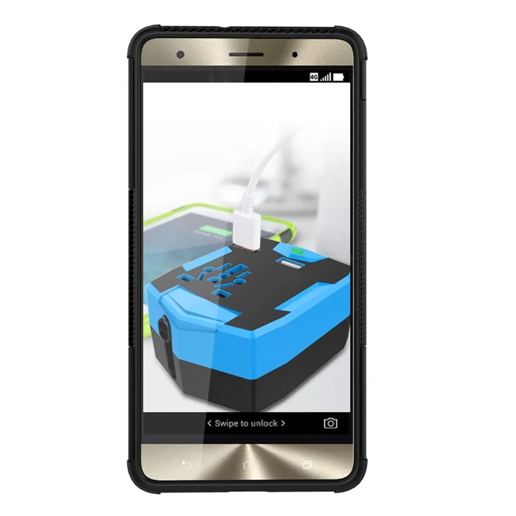 Anti-slip PC + TPU Hybrid Case with Kickstand for Asus Zenfone 3 Deluxe ZS570KL - Black
